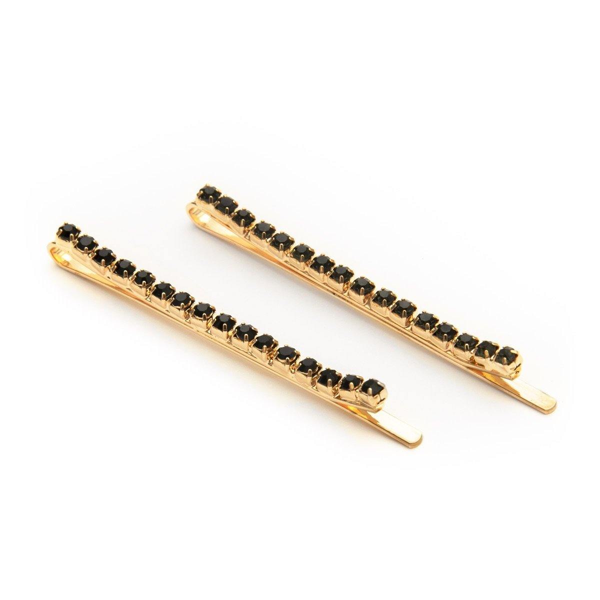 2-pack Hårspänne hårnål guldpläterad strass svart Ursula