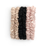 6-pack kit snodd scrunchie beige svart rosa tunn smal Sidensnodd produktbild