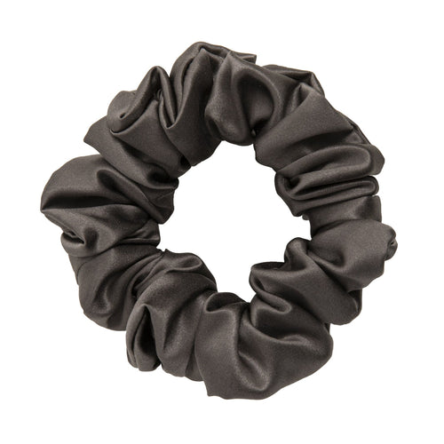 Stor sidensnodd scrunchie hårsnodd natursiden i färgen mörkgrå produktbild