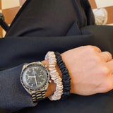 Exempel sidensnodd scrunchie tunn beige svart som armband